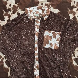 Sequins cow button down shirt